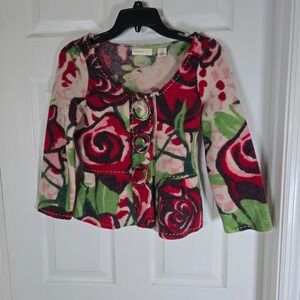 Sleeping on Snow Wool Floral Print Peplum Jacket Button Snap Cardigan XS XS